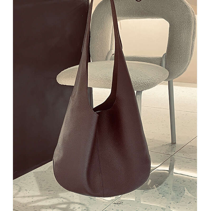 Lazy Style Large Capacity Imported Soft T Leather Tote Women's Texture Single Shoulder Underarm Bag Solid Color
