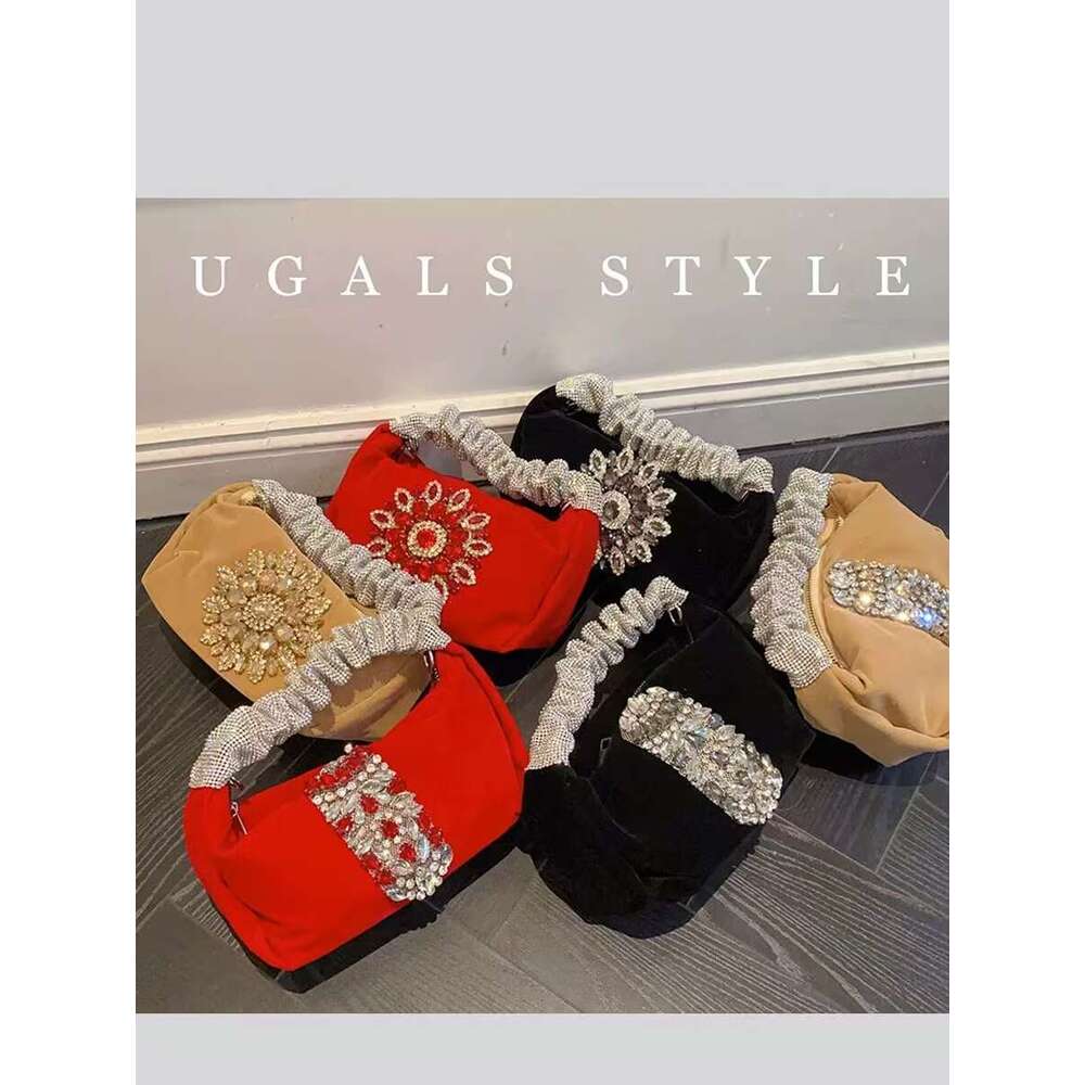 Glitter Shiny Rhies Dia Evening Fashion Hobo Women's Handbag Wedding Party Clutch Purse Crossbody Bag