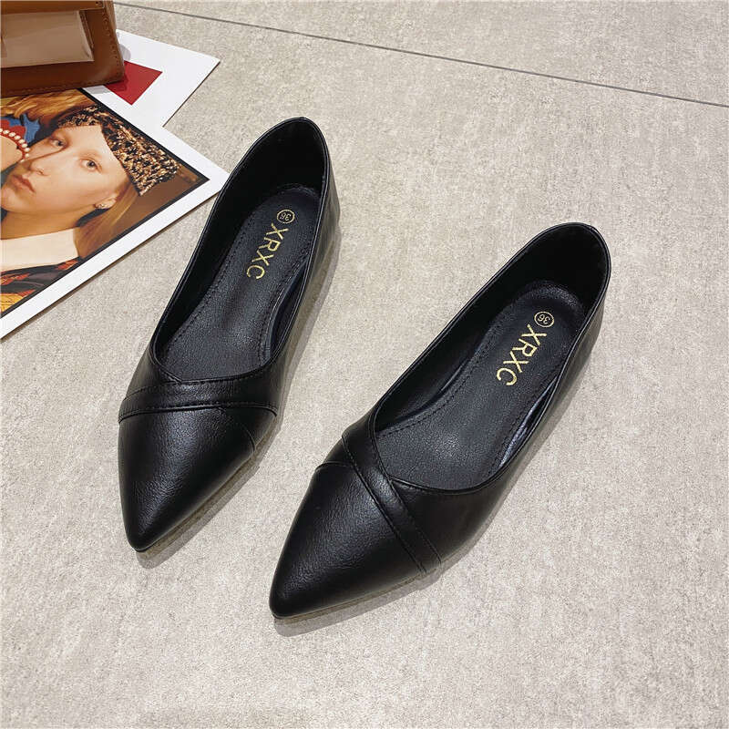 2023 Spring New Pointed Versatile Comfortable Bottom Soft Surface Single For Women, Shallow Mouth Black Work Women's Shoes
