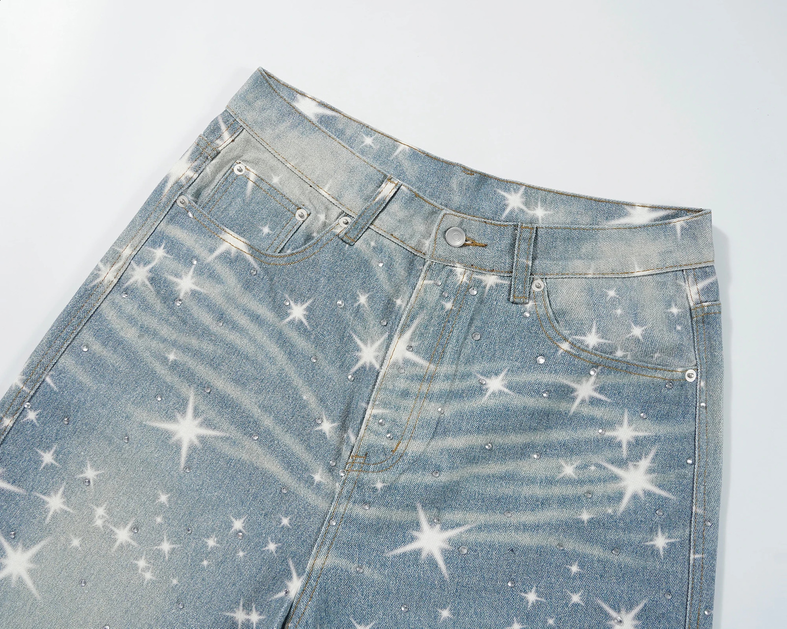Stars Rhinestone Washed Blue Baggy Jeans Mens and Women Ropa Hombre Streetwear Solid Casual Denim Trousers Loose Cargo Pants 241105