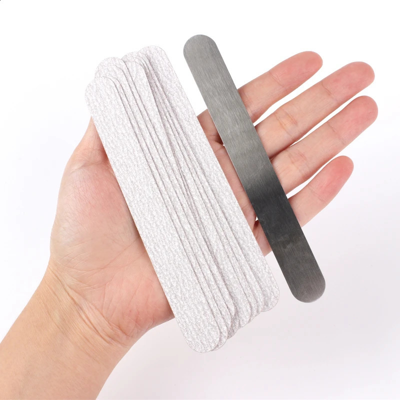 100200Pcs 13.5CM Mini Replaceable Nail File Self-adhesive Removable Sandpaper Pads Metal Handle 100180240 Emery Board Buffer 241105