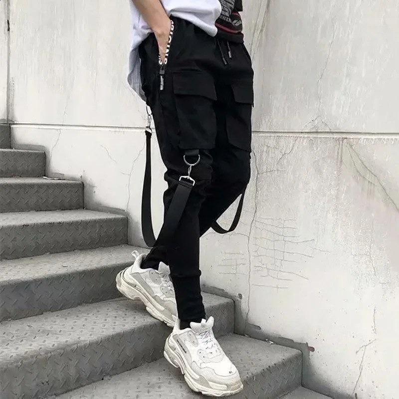 Fashion Ribbons Y2k Pants Men Slimfit Streetwear Techwear Casual Anime Clothes Joggers Cargo for Harajuku 241105
