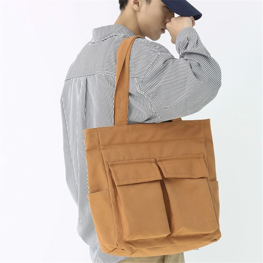 Women Tote Bag Vintage Casual Canvas Square Shoulder Bags Unisex Handbags Crossbody Bag Solid Man Large Capacity Shopping Bag 241105