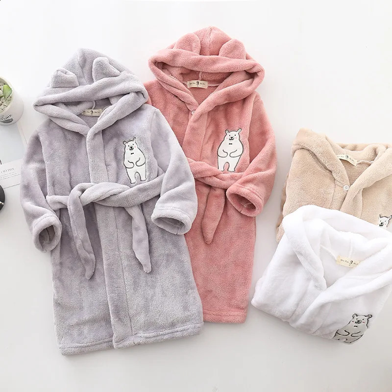 winter cartoon polar bear plush warm boys long pajamas suitable for children aged 2-12 241105