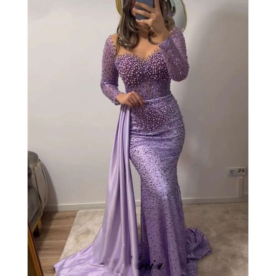 Elegant Purple Lace Trimmed Mermaid Prom Gown With Illusion Crystals Beaded Necke And Zippered Back For Formal Events Mal