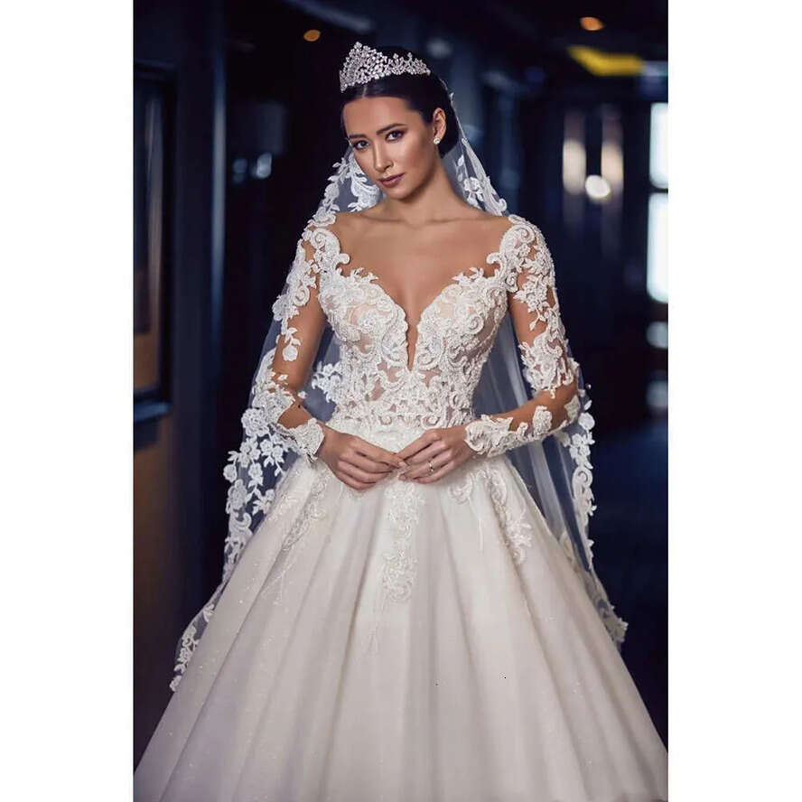 Wedding Sexy V-Neck Dress Lace Applique Beaded Long Sleeve Bridal Gowns Custom Made Princess Bride Dresses es