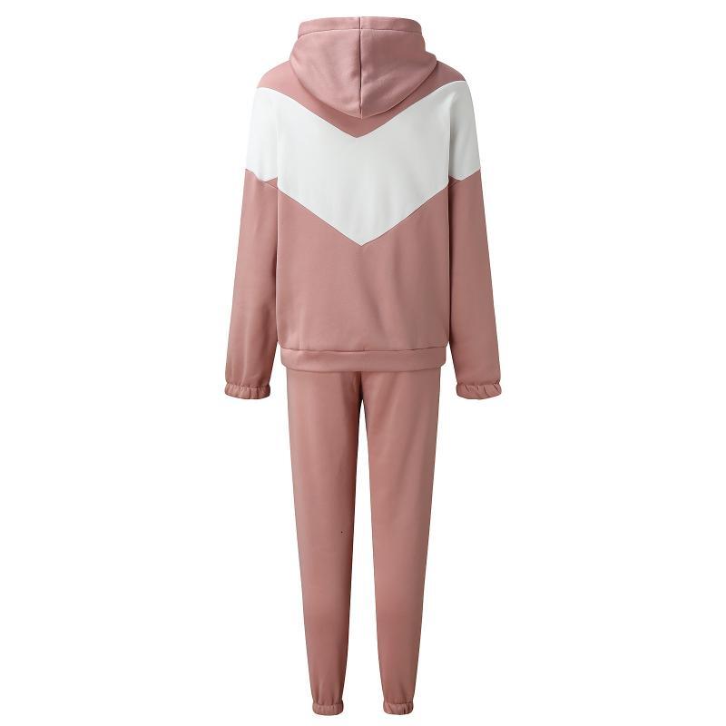 Autumn And Winter 2024 Women's Casual Sports Suits Colors Spliced Hoodies With Pocket Pants Two Piece Sets