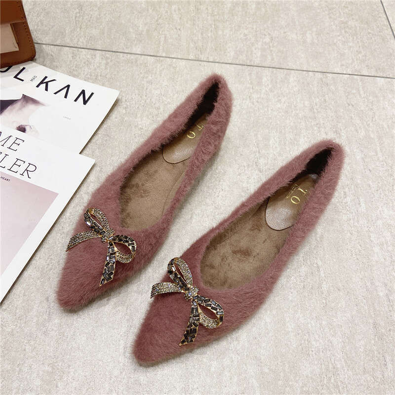 Hairy To Wear Outside In 2023 Autumn And Winter New Style With Added Velvet Cotton Shoes, Single Order Lazy People, Thick Heels, Bean Shoes For Women