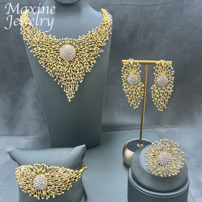 Original 18K Gold Plated Jewelry Set for Women Trendy Golden Necklace Earring Bracelet Ring Party Dubai Wedding Gifts 241105