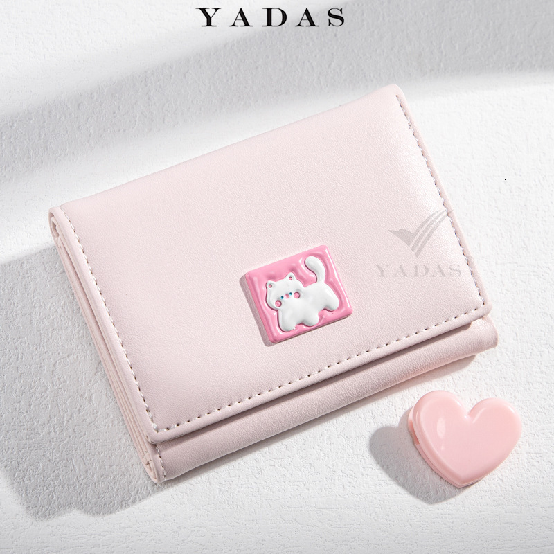 Cute Female Designer Card Bag With Shiny Texture Hardware Short Pocket Wallet