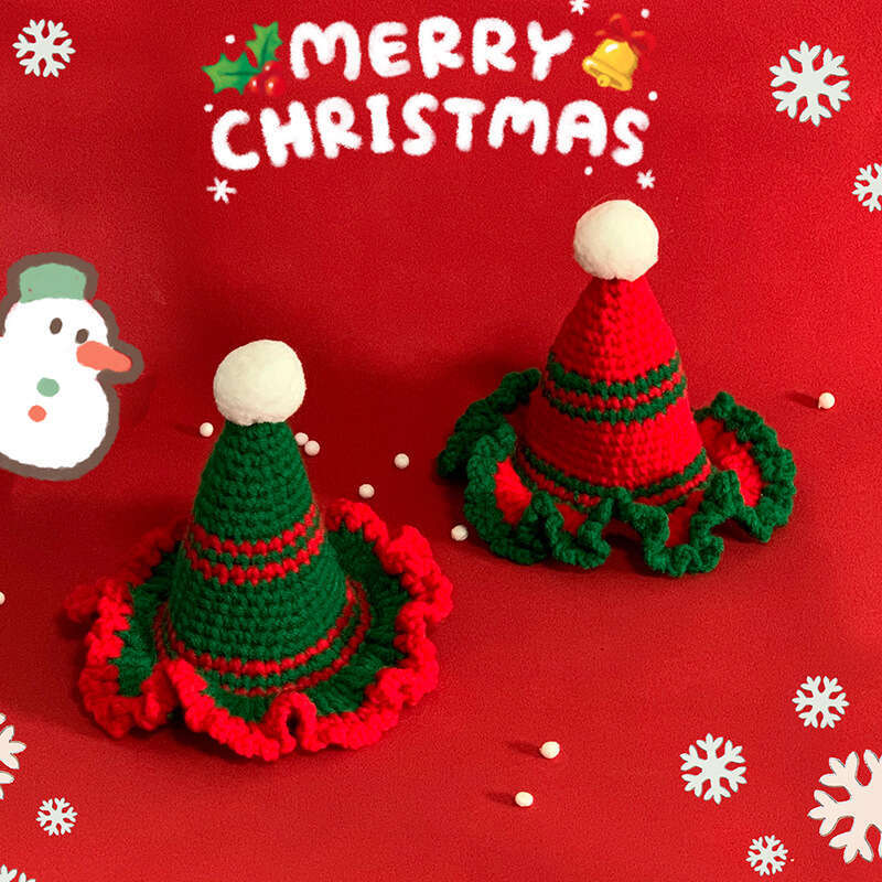 Cotton Knit Pet Holiday Set - Christmas Style Woolen Cat & Dog Scarves with Cute Hats
