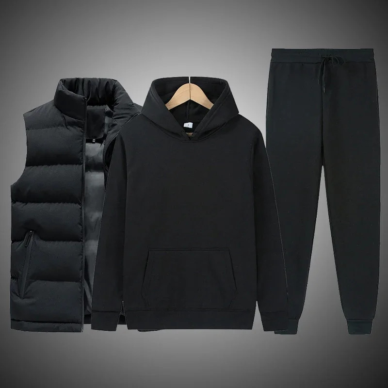 Mens Tracksuit Jackets VestHooded PulloverSweatpants Sports Suit Casual Jogger Sportswear 3 Piece Male Fleece Streetwear Sets 241104