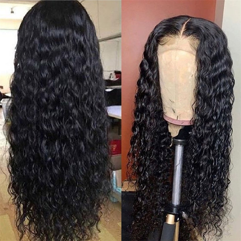 Fashion middle-parted black long curly hair corn perm small curly high temperature silk wig headpiece