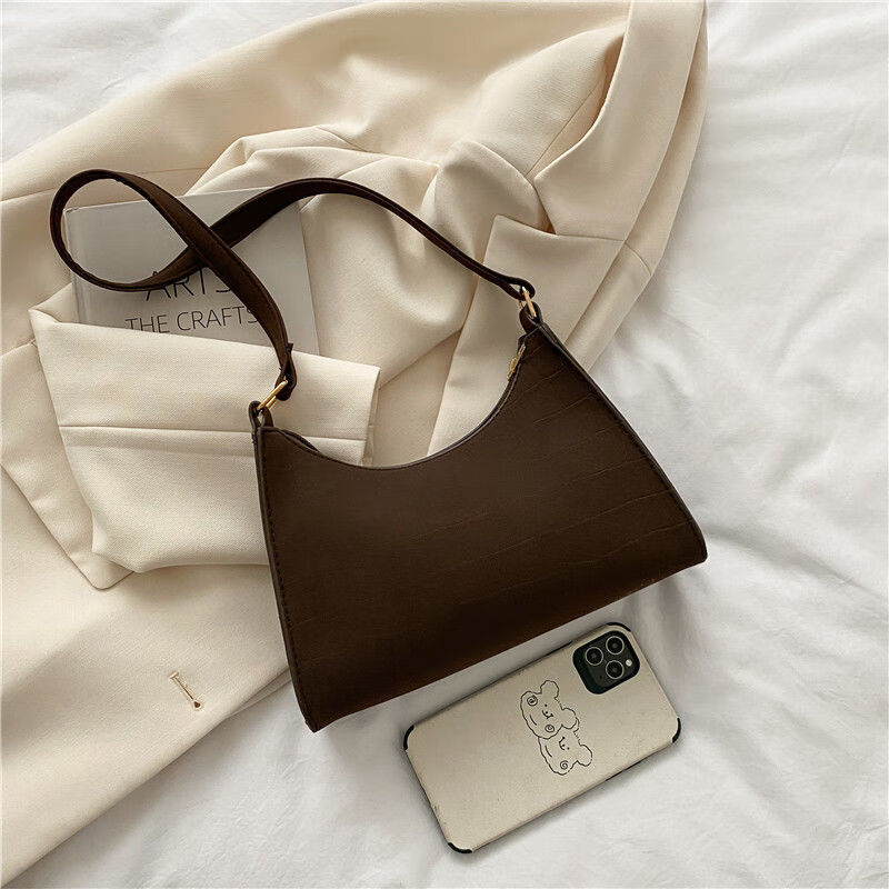 AIOSC Niche Design Frosted Underarm Stick Bag For Women Zipper style Temperament Classic Underarm Bags Tote Shoulder Handbags With Black and Brown Zip