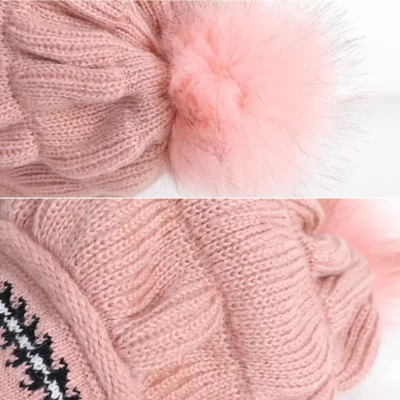 Womens Fashion Winter Beanie Hats with Earflaps Gloves Set Black Red Pink Blue Casual Beret Knitted Neck Ear Warmer L009 241105