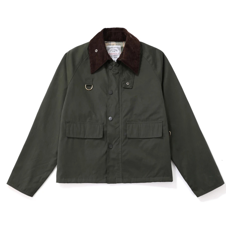 Cropped Canvas Un wax Sl Spey Retro Wild Olive Sage Green Outdoor Fishing Windbreaker Practical Tactical Hunting Coat 241031