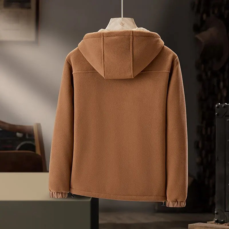 AutumnWinter Fashion Solid Color Plus Fleece Thick Warm Hooded Coat Mens Casual Loose Size Comfortable Jacket 241105