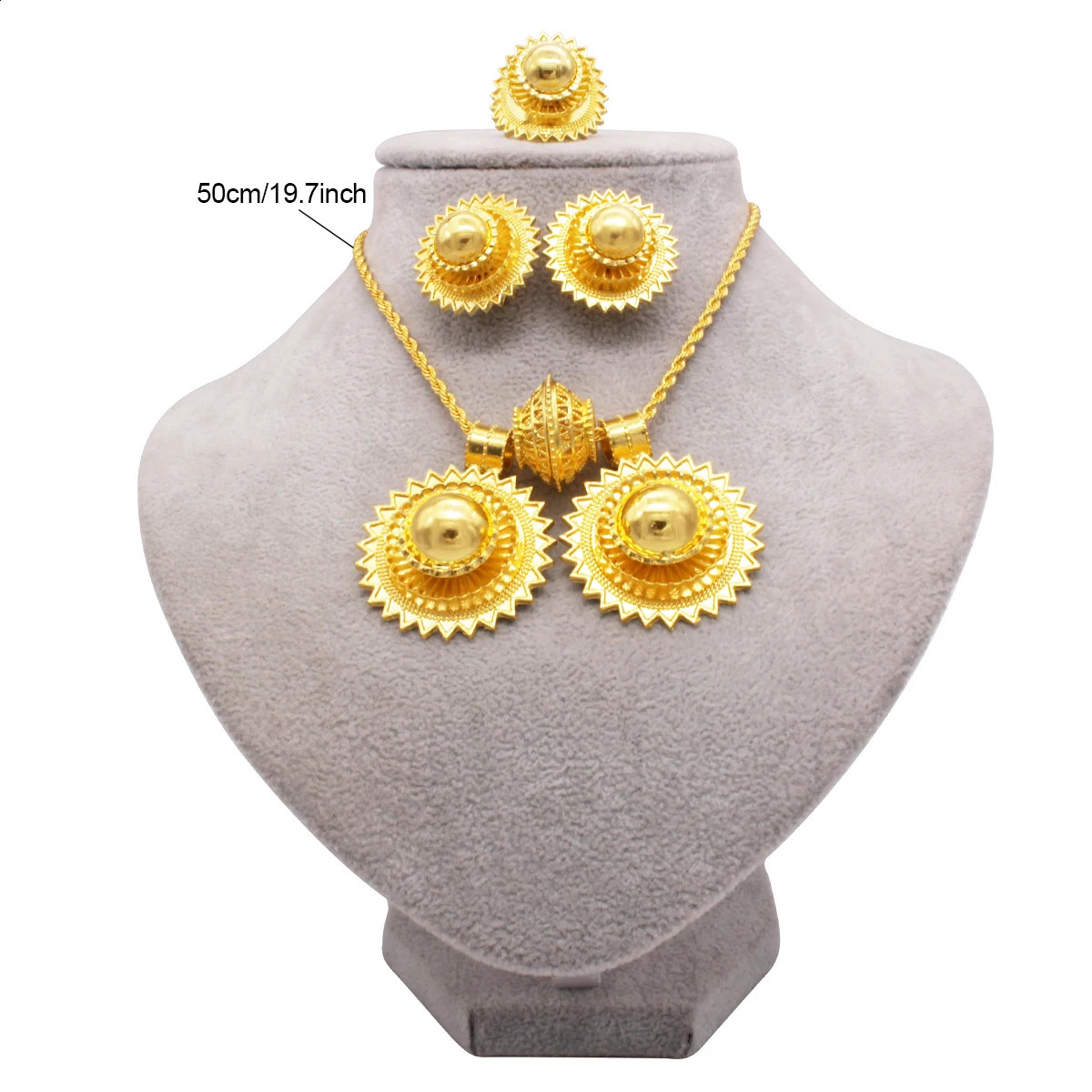 African wedding gold color jewelry sets for women Dubai bridal party gifts round pendant rope necklace bracelet earring ring set 241105