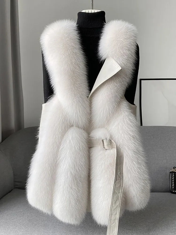 Faux Fur Coat Women Fashion Sleeveless Thicken Female Waistcoat 2024 Autumn Winter Lace Up Fluffy Warm Loose Lady Jackets 241105