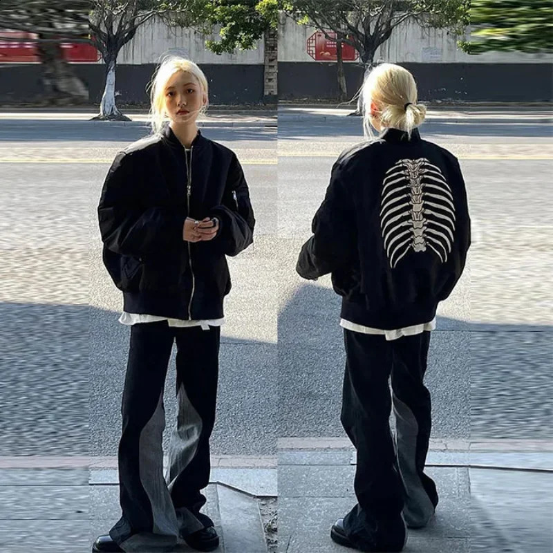 Autnmn Vintage Jackets Bomber Jacket Women Black Gothic Harajuku Grunge American Baseball Couple Cool Outerwear 241105