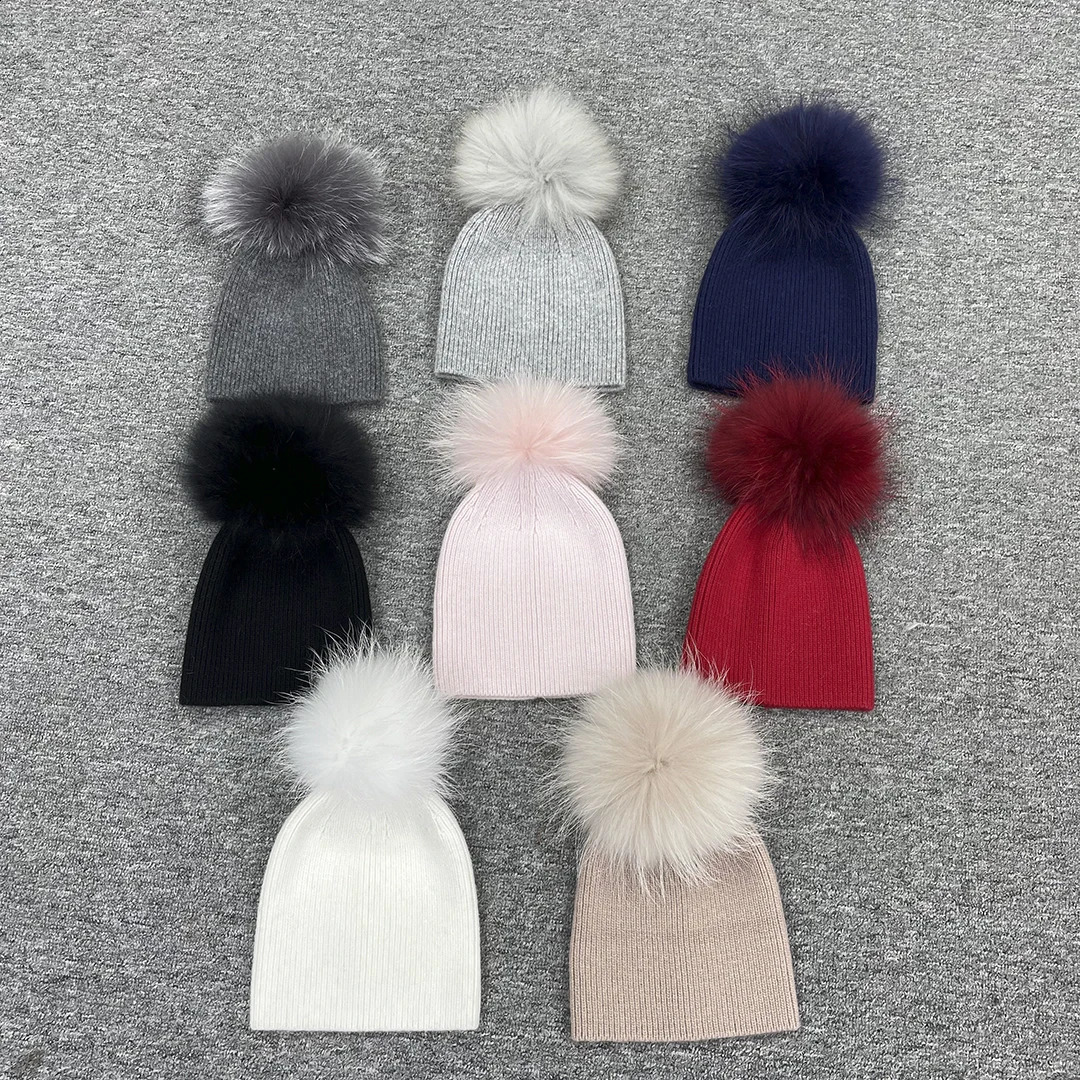 MISS KANEFUR born Knitted Hat Soft and Warm Angora Childrens Boys and Girls Fur Pom Hat Cute Baby Bear Childrens Hat 241105