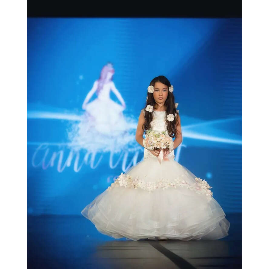 Mermaid Wer Pretty Girls Dresses For Weddings D Ral Appliqued Crystal Little Kids First Communion Dress Tulle Long Pageant Gowns Ress