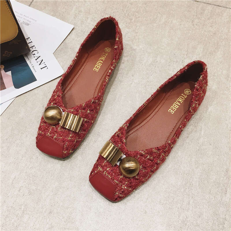 Korean Spring And Autumn New Edition Internet Celebrity Versatile Small Fragrant Style Square Head Shallow Mouth Fairy Women's Comfortable Soft H