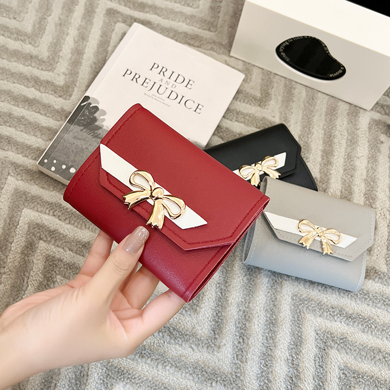 Butterfly Bow Short Three Fold Magnetic Buckle Designer Women's Wallet Mini Cheap Small Bag