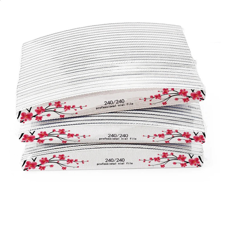 50 Pcs 80-240 Grit Half Moon Nail File Flower Print Washable Manicure Files Buffer Professional Gel Polish Pedicure Tools 241105