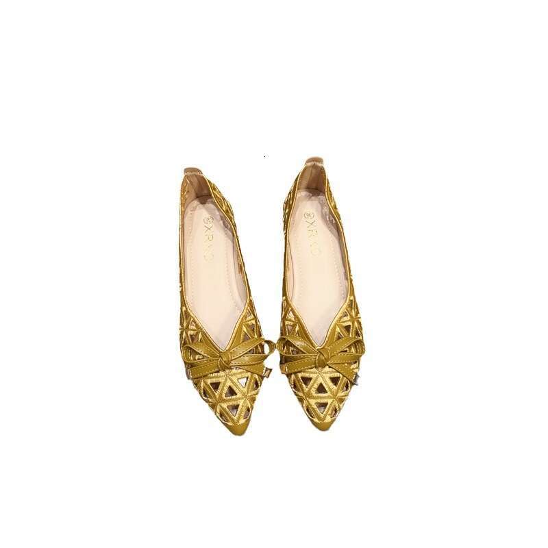 Korean Version Summer New Pointed Hollow Bow Flat For Women's Fairy Style Versatile Shallow Mouth Single Shoes With Skirts