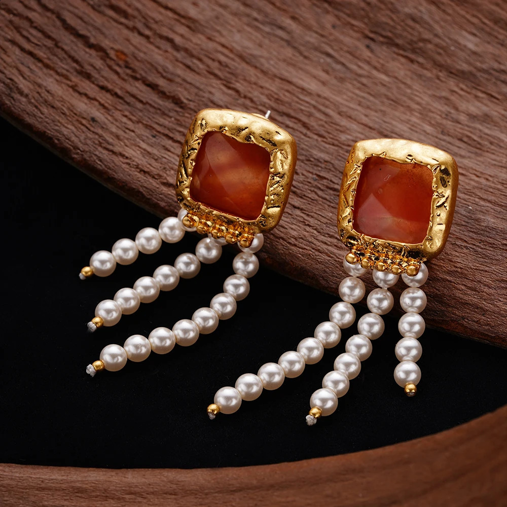 Wealthyboo Trend Metal Enamel lmitation Pearl Tassels Pendant Earrings For Women Elegant Party y2k Accessories 241105