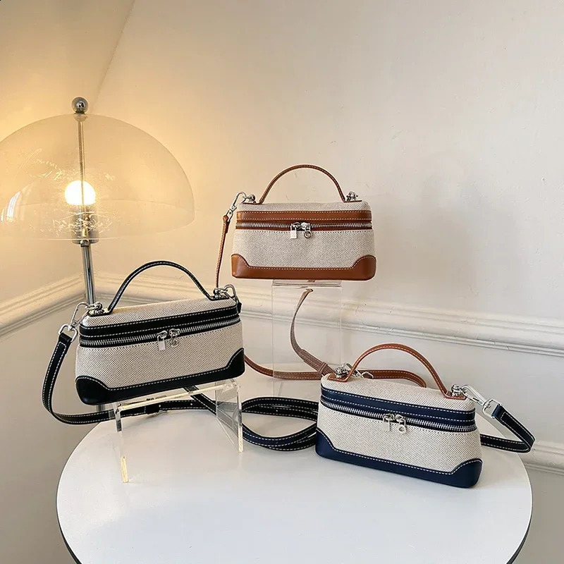 Color matching fashionable shoulder bag PU canvas splicing Versatile Crossbody Bag selling womens sewing handbag 241105