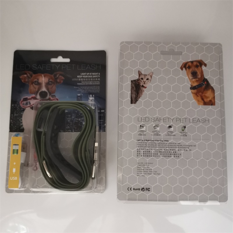 Pet traction rope led lights up dog collar walking free hands rope warning cats and dogs supplies at night outdoor black red green wear resistant 37 0