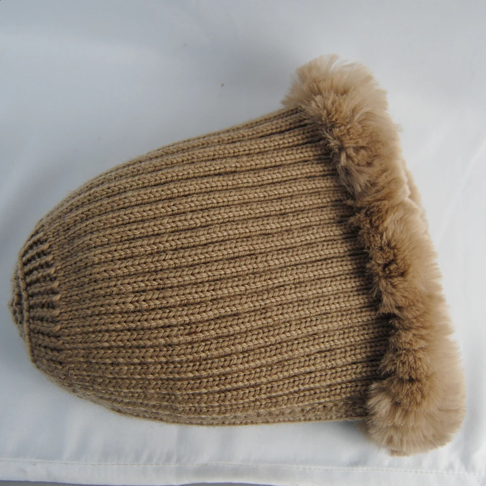 Women Winter y Warm Top Fox Fur Hats Muffler Real Rex Rabbit Hat Scarf 2 Pieces Knitted Cap Scarves 241105