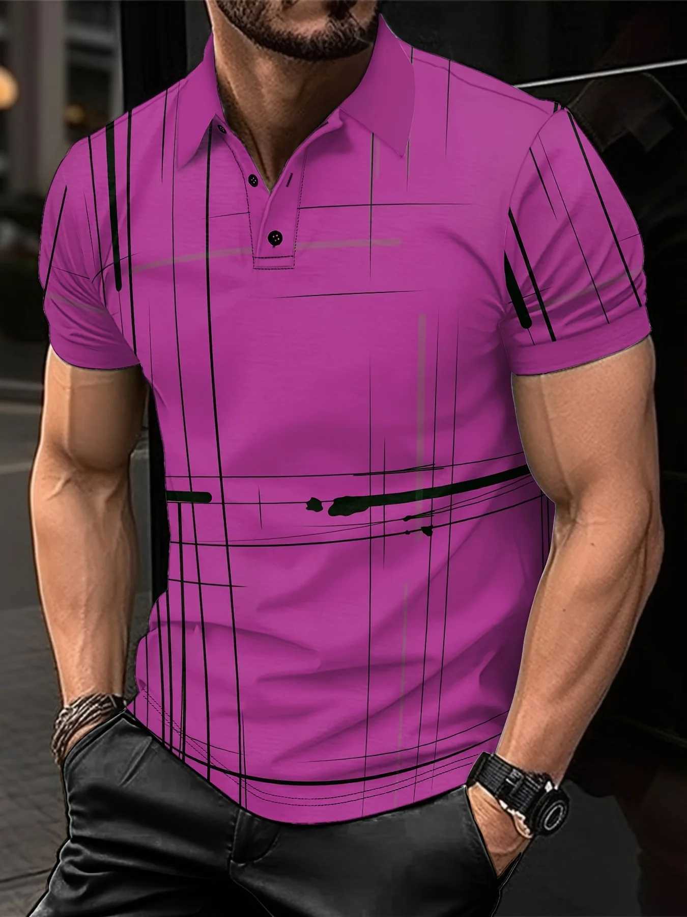 Mens Summer Fashion Short Sleeve Sports Collar Top Mens Casual 3D Digital Printed Button Top W241104