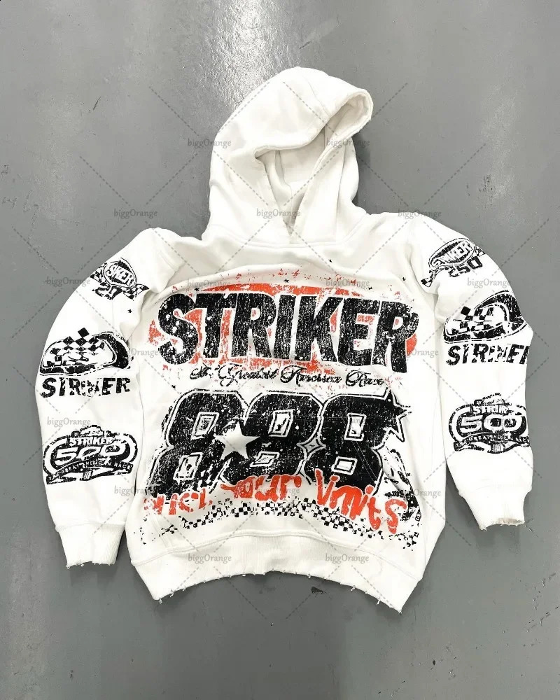 2024 American style hoodie letter print pullover sweatshirt Harajuku retro super high street fashion ins top 241105
