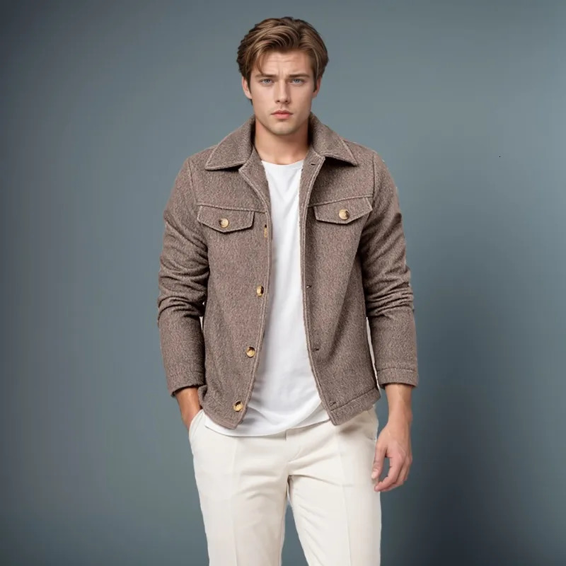 Mens Autumn Winter Woolen Jackets Fashion Business Casual Slim Solid Wool Coats Street Outdoor High Quality Outerwear 241104
