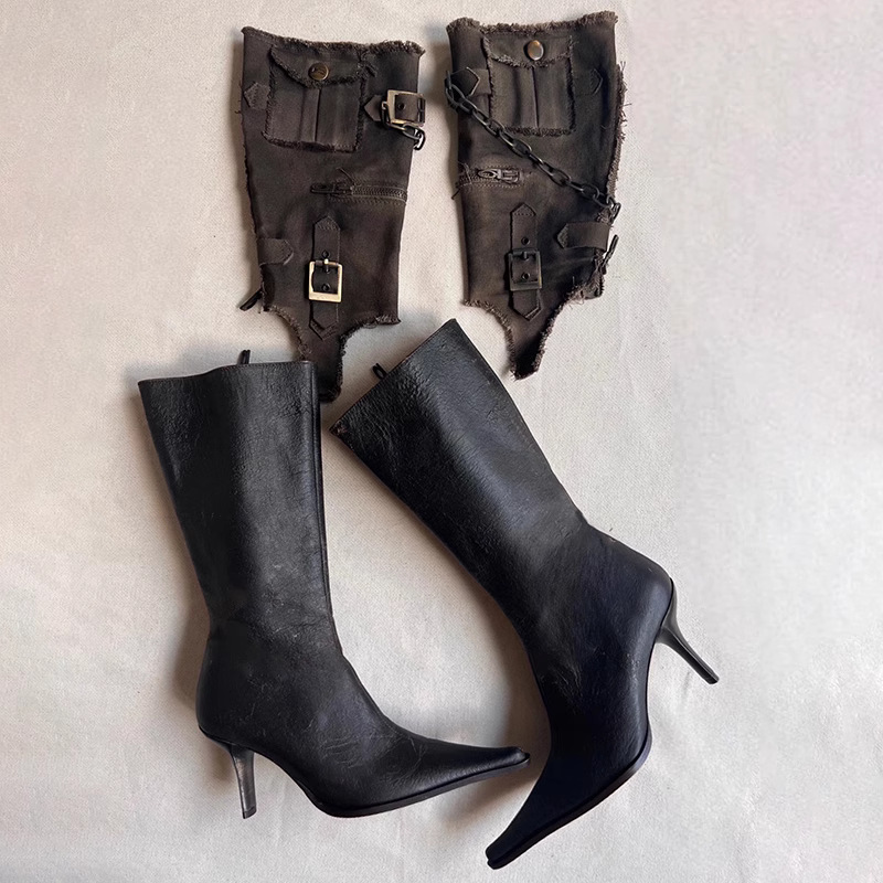 Autumn Detachable Retro Pointed Buckle Cowboy Boots.