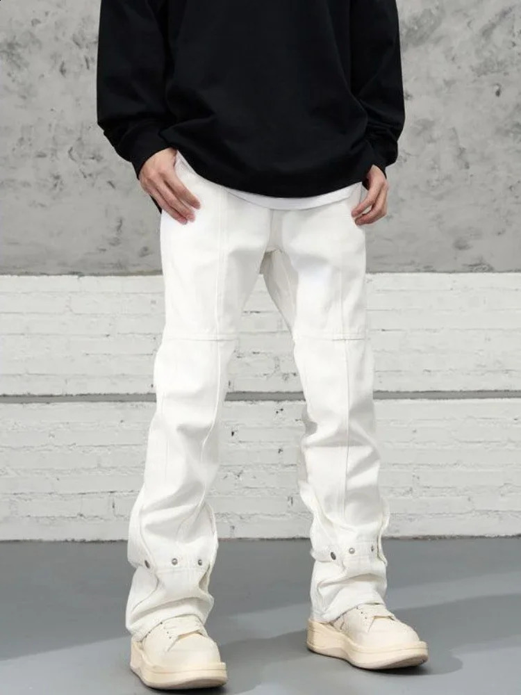 Trousers Bootcut Flared Man Cowboy Pants Hip Hop Mens Jeans White Y2k Vintage ner Baggy Stylish 90s Streetwear Loose 241105