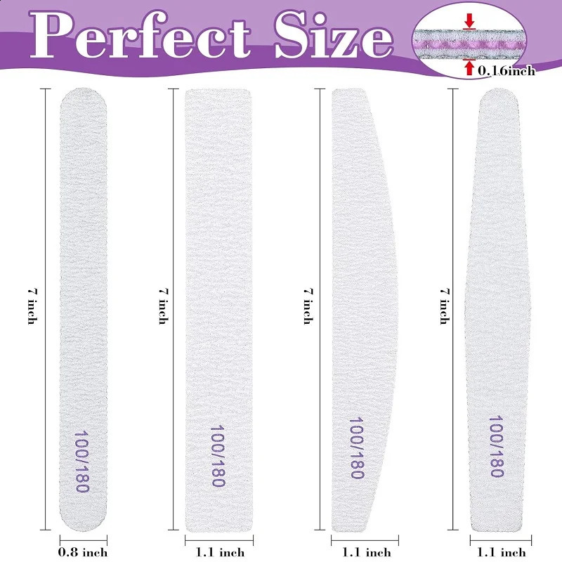 50Pcs 4 Styles Nail Files Set 100180 Grit Double Sides Professional Acrylic Nail Files Reusable Emery Board Manicure Tools 241105