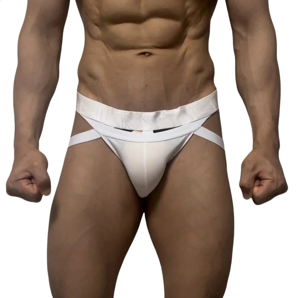 Men Sexy G String Thong Erotic Jockstrap Bondage Underwear Penis Pouch Strap Harness Lingerie Hollow Underpants Ice Silk 241105
