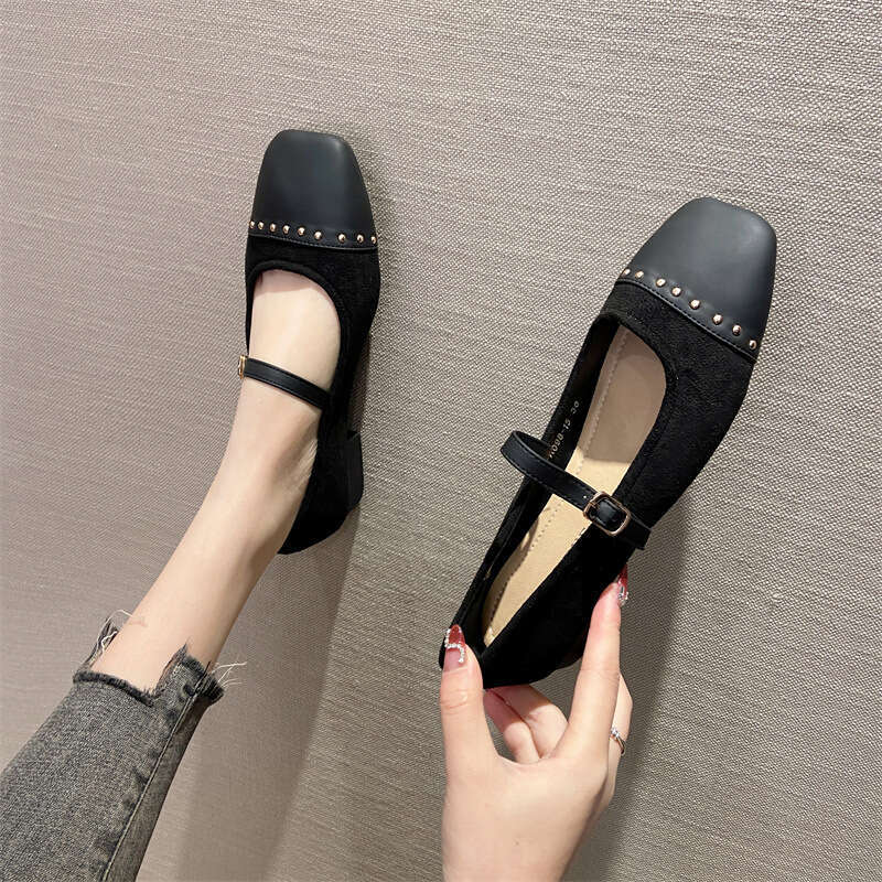 One Line Mary Jane Korean Version Spring New Square Toe Shallow Mouth Soft Sole Fragrant Style Single Shoe Women's Low Heel Scoop Shoes