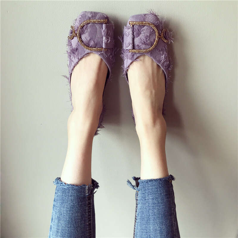 2023 Autumn New Water Diamond Versatile Cloth Face Square Head Shallow Mouth Flat Single Soft Bottom Pregnant Women's Scoop Shoes