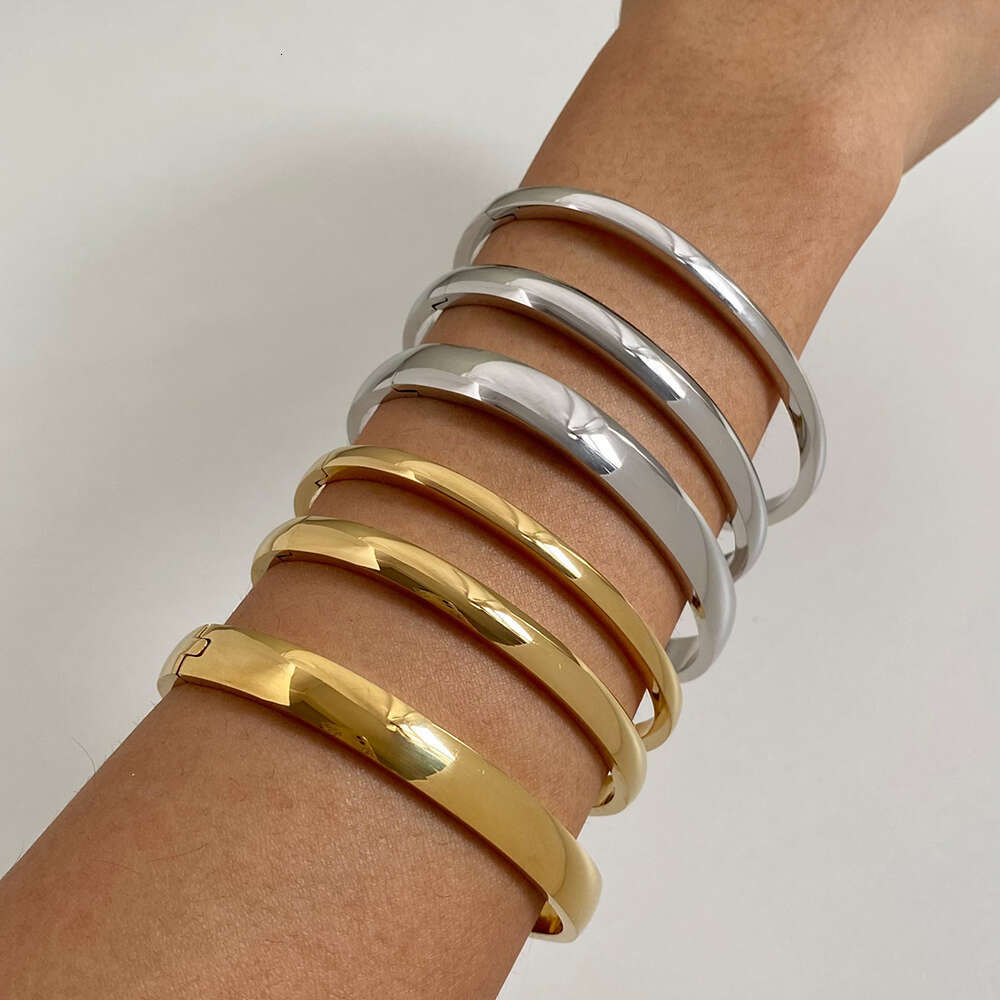 Hot 4/5/8mm Jewelry Stainless Fashion New Greatera Steel Smooth Cuff Bracelet Bangles for Women Gold Plated Metal Geometric Bracelets Waterproof Jewel