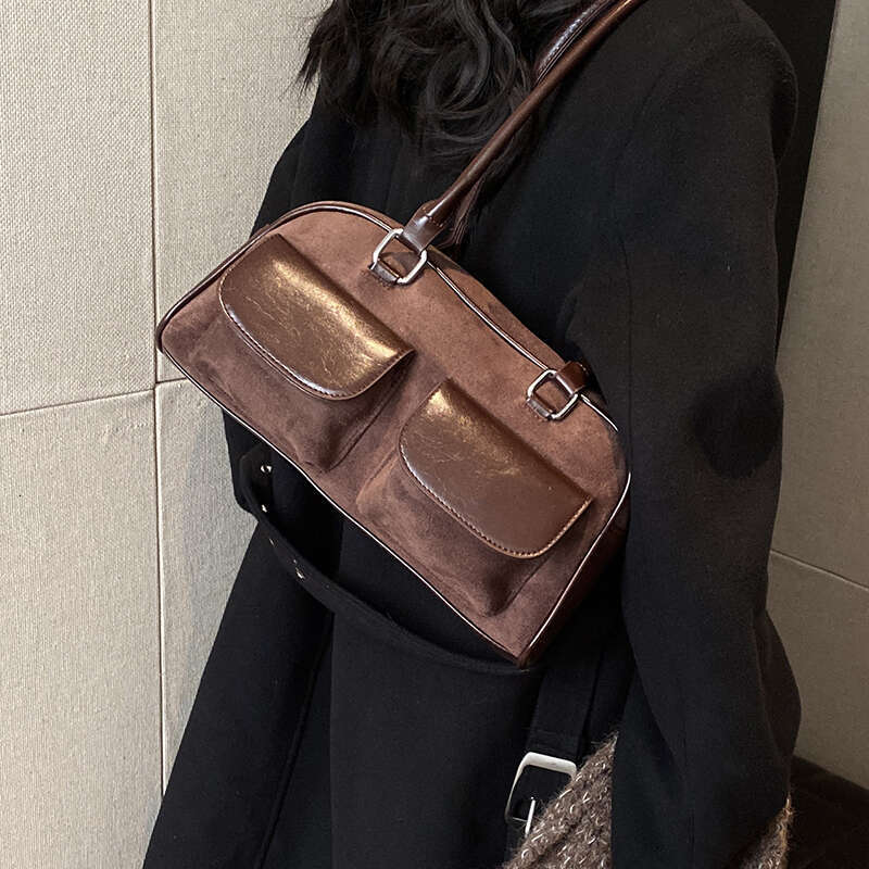 Designer Bag LEFTSIDE Small PU Leather Double Pockets Design Shoulder Bags For Women 2024 Female Underarm Bag Lady Handbags And Purses