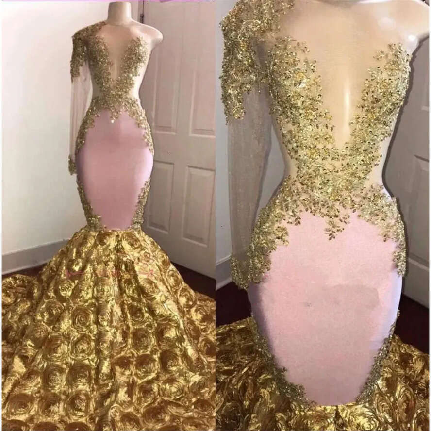 Shoulder Long One Mermaid Prom Dresses Tulle Lace Beaded D Ral Or Length Formal Party Evening Gowns Bc
