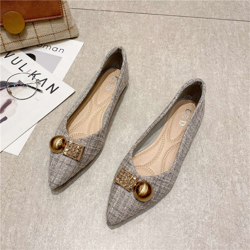 Single Shoe Women 2023 Spring And Autumn New Item Pointed Soft Sole Shallow Mouth Daily Flat Bottom Plus Size Fairy Cloth Surface Scoop Bean Shoes