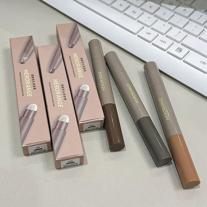 Double Head Contour Stick Bronzer with Brush Face Nose Shadow Cream Contour Pen Waterproof Lasting Contouring Makeup Cosmetics 241105
