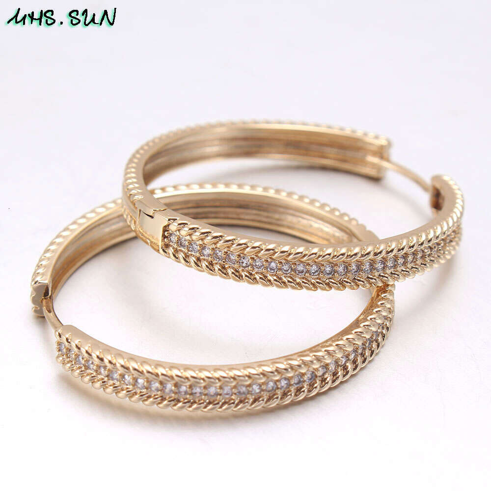 MHS.SUN Trendy AAA Zircon Jewelry Hoop For Women Fashion Gold Color CZ Crystal Earrings Party Accessories Dropship