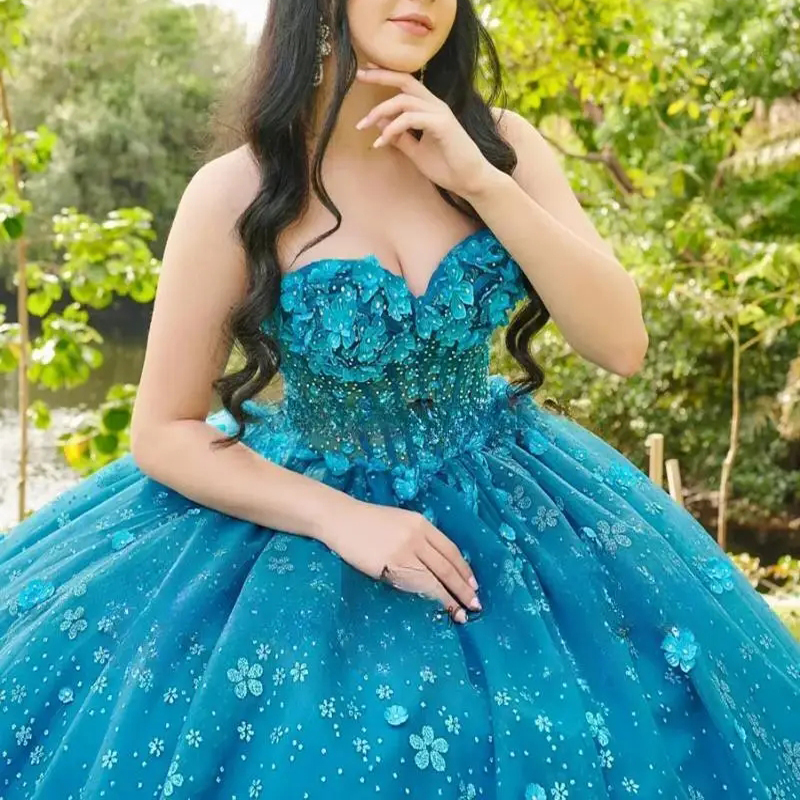 Emerald Green Shiny Princess Quinceanera Dresses Sweet 16 Dress Sequin Appliques Lace Crystals Beads Tull Vestidos De 15 Anos